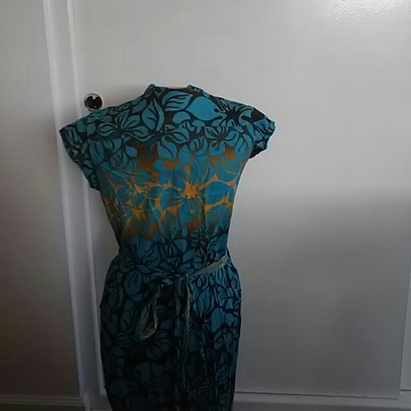 Nice Auqa/Gold wrap dress - Picture 2 of 3